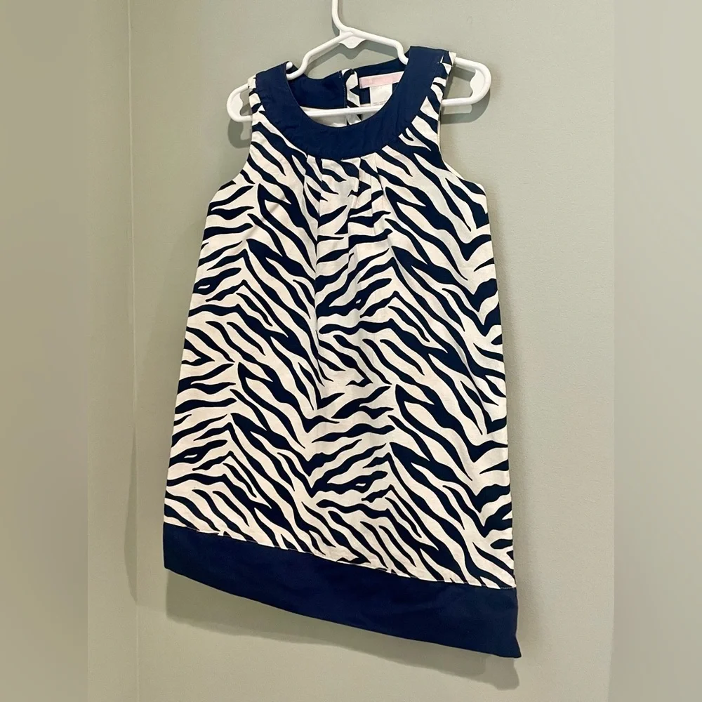 Janie and Jack Navy‎ Zebra Print Sleeveless Midi Dress Size 5